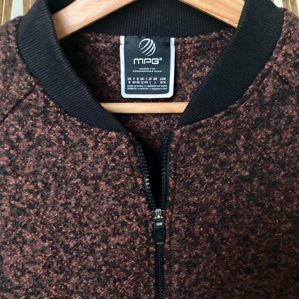MPG US M Mondetta Women Performance Bomber Jacket Speckled Brown Black Classic - Picture 2 of 8